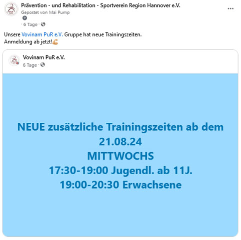 Neue Trainigszeiten